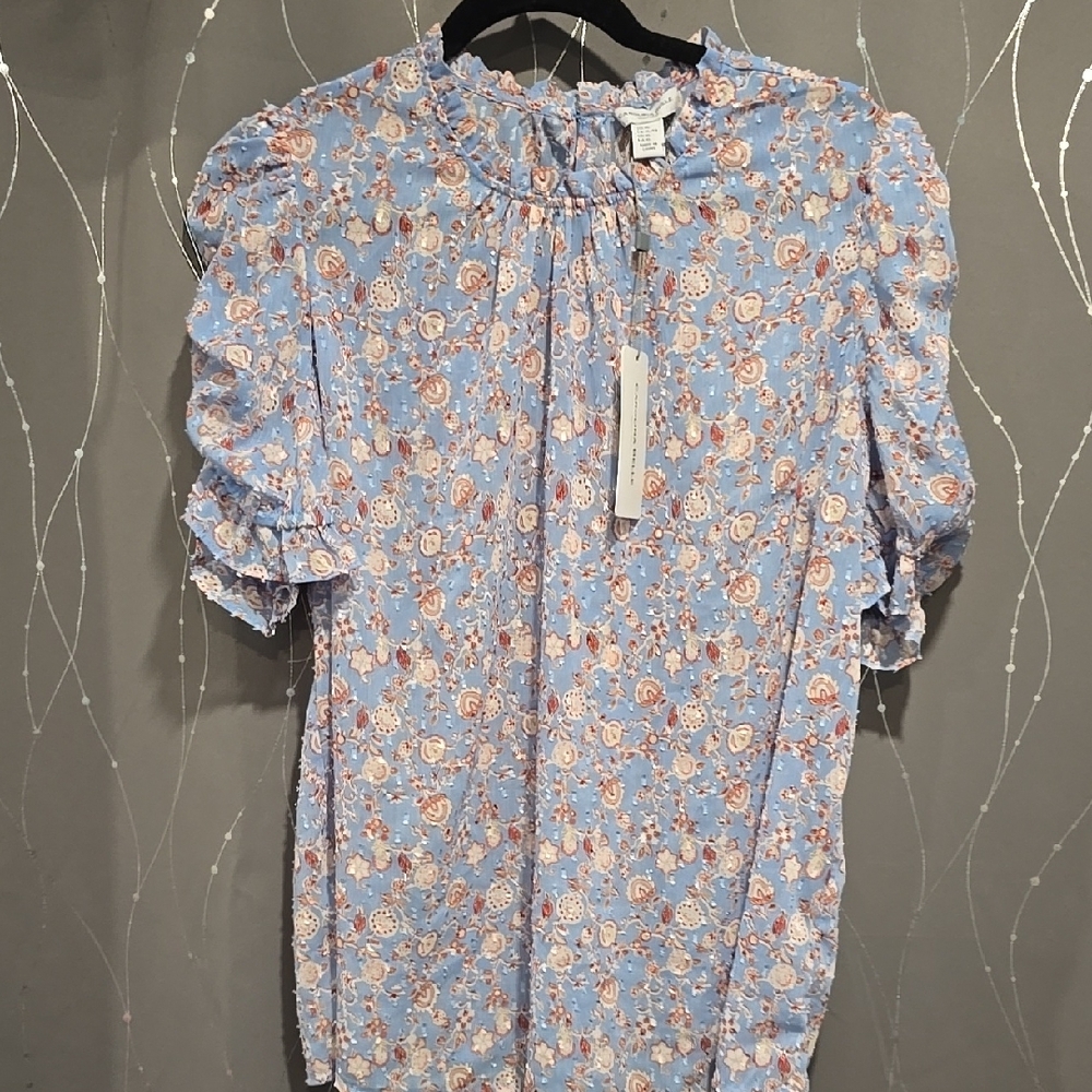 Carolina Belle Blue and White Puff Sleeve Blouse